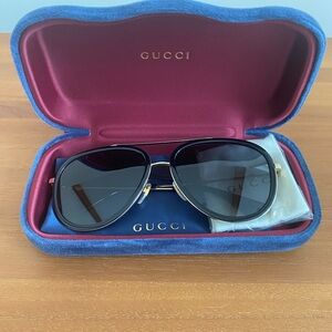 Gucci Polarized 57mm Black Aviator Sunglasses